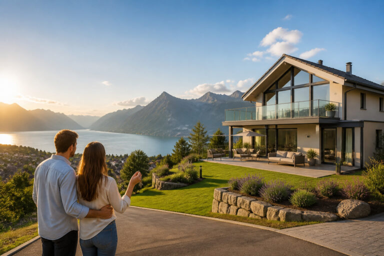 Nouvelle maison avec vue sur le lac et les montagnes