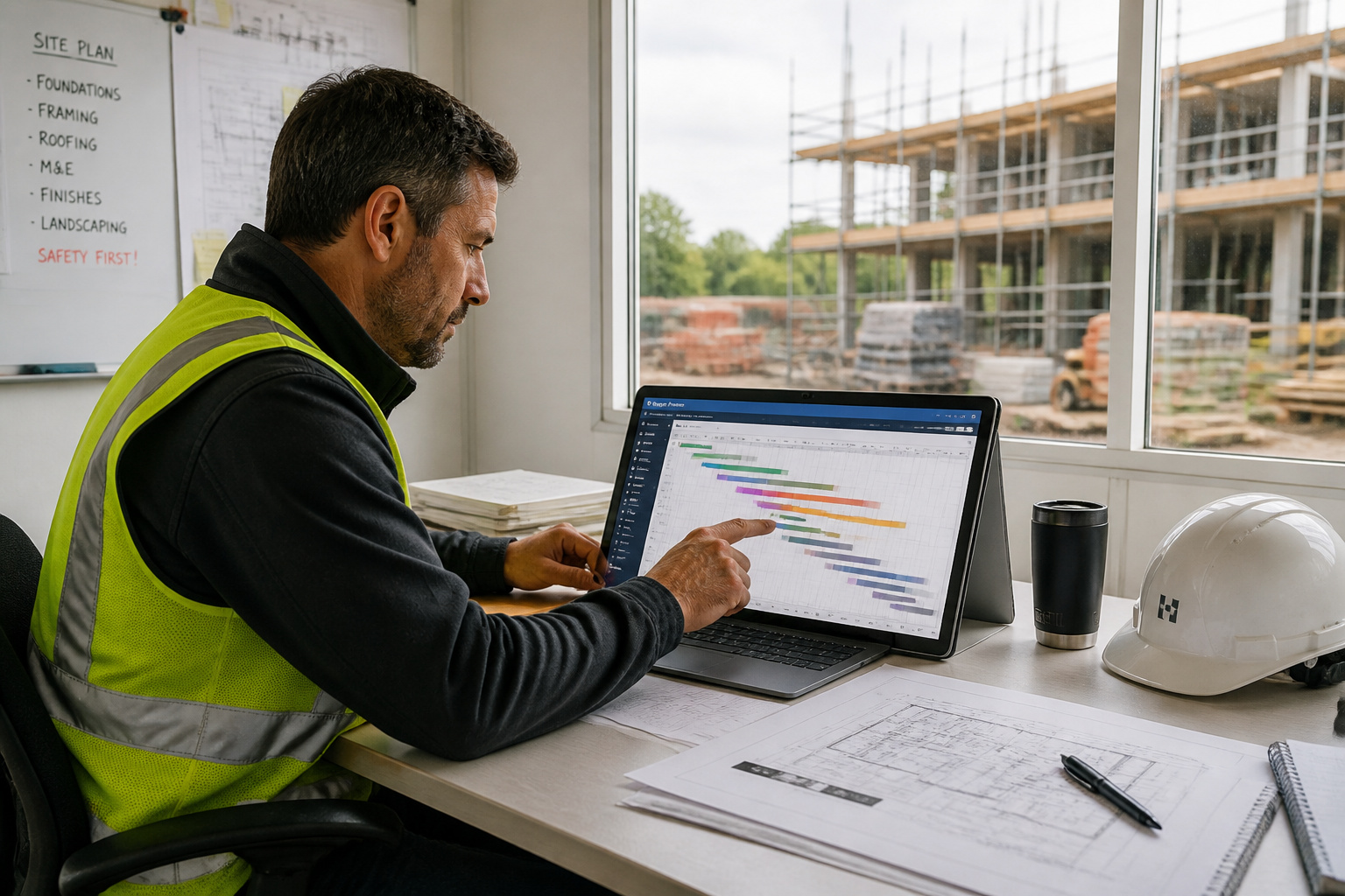Artisan planifiant un chantier sur tablette