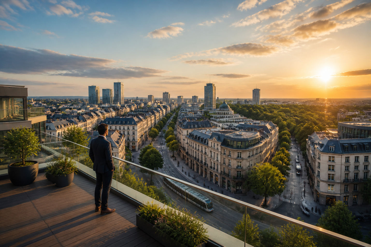 Vision urbaine au coucher du soleil