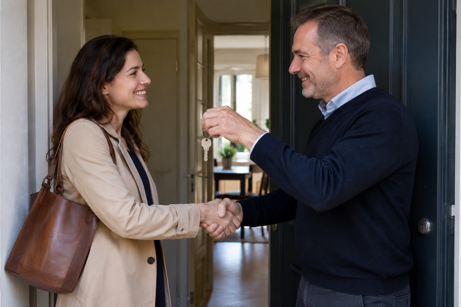 Proprietaire remettant les cles a un locataire
